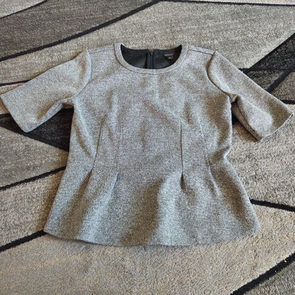 Ann Taylor Sweater Tee Peplum Sleeve Thick Tunic Grey Womens Medium